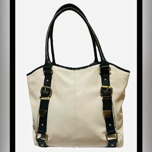 Apt. 9 Cream & Black Tote Bag | Gold Hardware Shoulder Bag